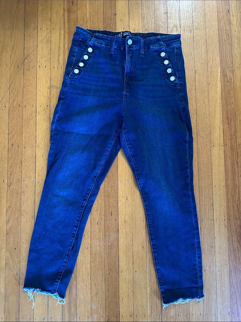 GAP Dark Blue High-Rise Ankle Jeans with Button Pocket Detail